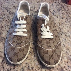 Gucci Brown Monogram Canvas Sneakers with White Trim